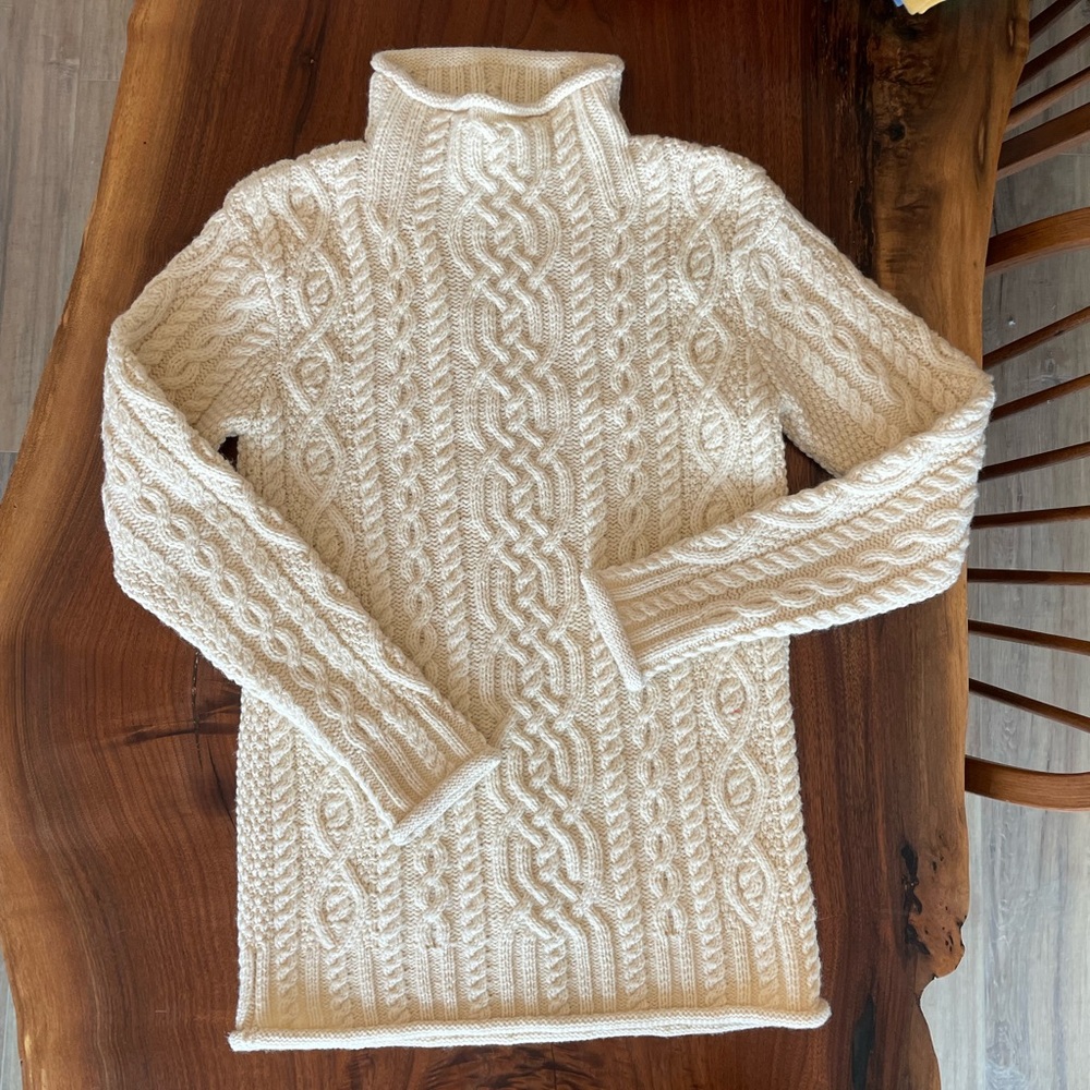 Aran Mor Ireland 100% Merino Wool Roll Neck Turtleneck Sweater Size Small